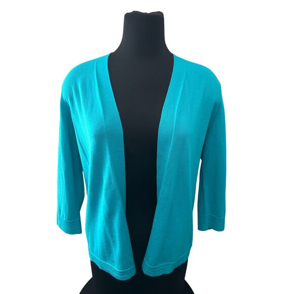 CHICO’S | Open Front Blue Teal 3/4 Sleeve Cardigan | Size 0 Small - Picture 2 of 6